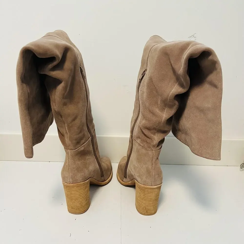 Jeffrey Campbell Boots Womens 11 Beige Suede Over Knee Slouch Block Heel Shoes